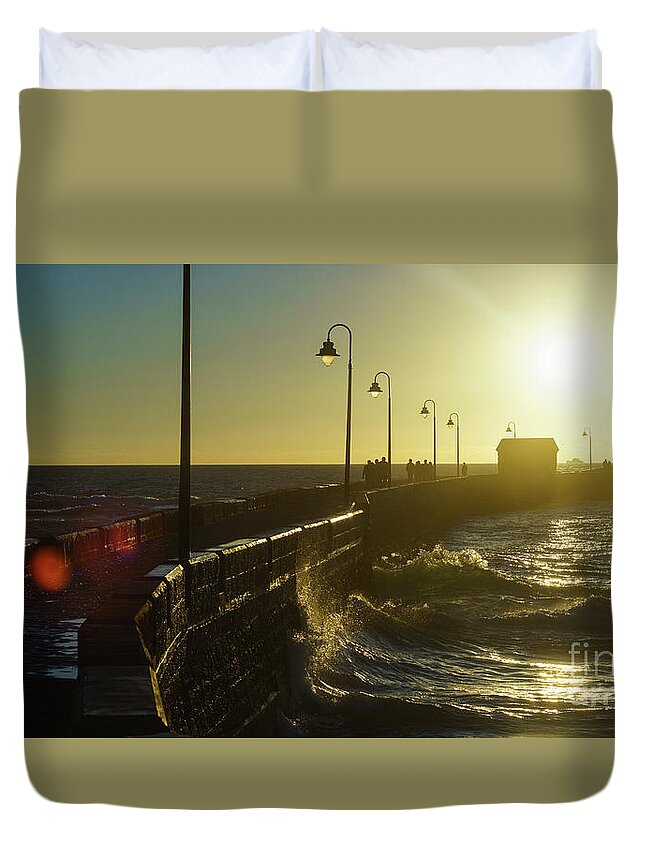 Vacations Duvet Cover featuring the photograph Caleta Walkway at Sunset Cadiz Spain #1 by Pablo Avanzini