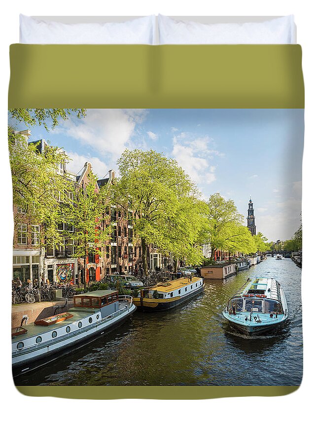 Tranquility Duvet Cover featuring the photograph Canal, Amsterdam, Holland, Netherlands #1 by Peter Adams