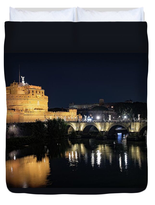 Italy Duvet Cover featuring the photograph Castel Sant Angelo by night #1 by Robert Grac