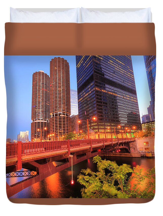 Downtown District Duvet Cover featuring the photograph Chicago Downtown In Morning #1 by Pawel.gaul