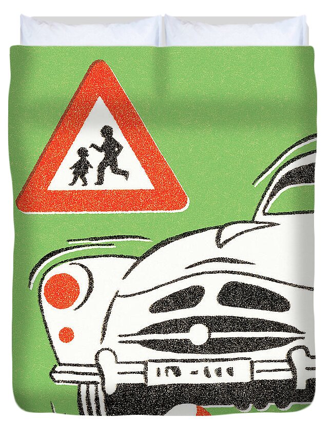 Accident Duvet Cover featuring the drawing Child's ball goes under car #1 by CSA Images