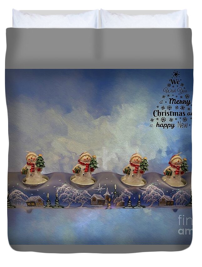 Christmas Duvet Cover featuring the mixed media Christmas Card #1 by Eva Lechner