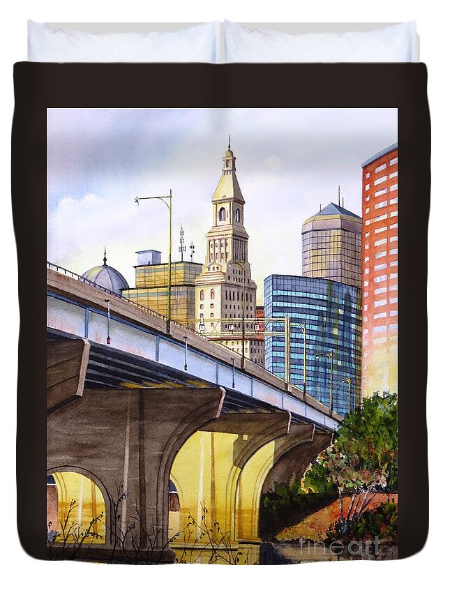Hartford Duvet Cover featuring the painting Cityscape by Joseph Burger