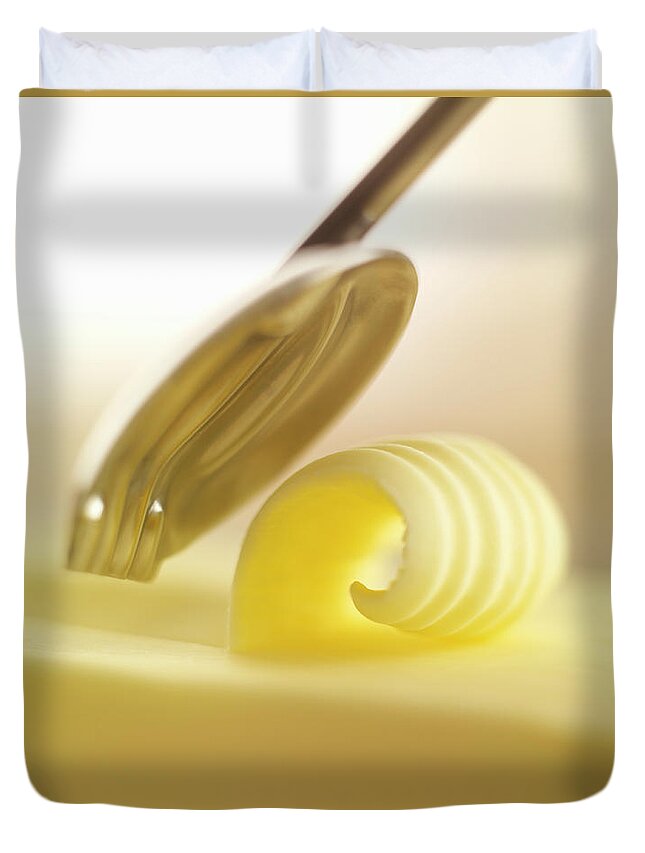 Spoon Duvet Cover featuring the photograph Close Up Of Butter Curl #1 by Adam Gault