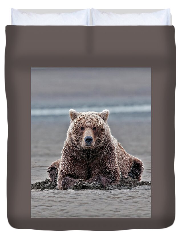 Wild Duvet Cover featuring the photograph Coastal Brown Bears On Salmon Watch #1 by Gary Langley