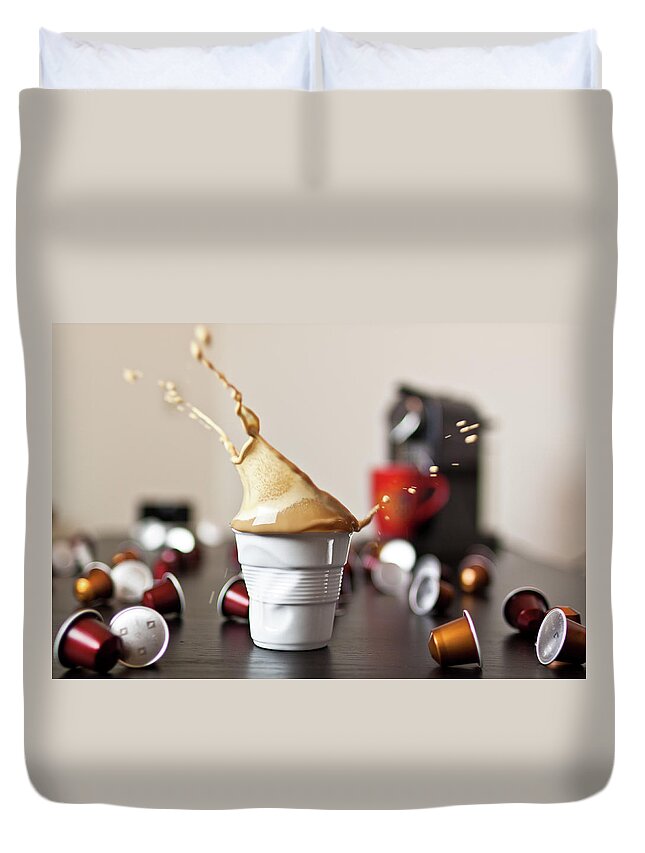 Coffee Maker Duvet Cover featuring the photograph Coffee Splash #1 by By Thomas Schaller
