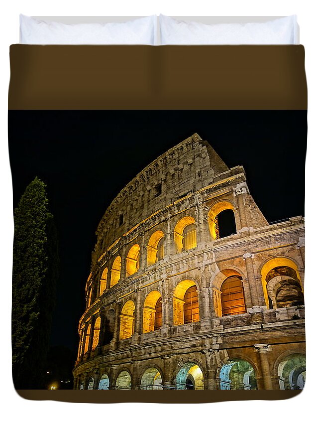 Colosseum At Night Duvet Cover featuring the photograph Colosseum at Night II by Patricia Caron