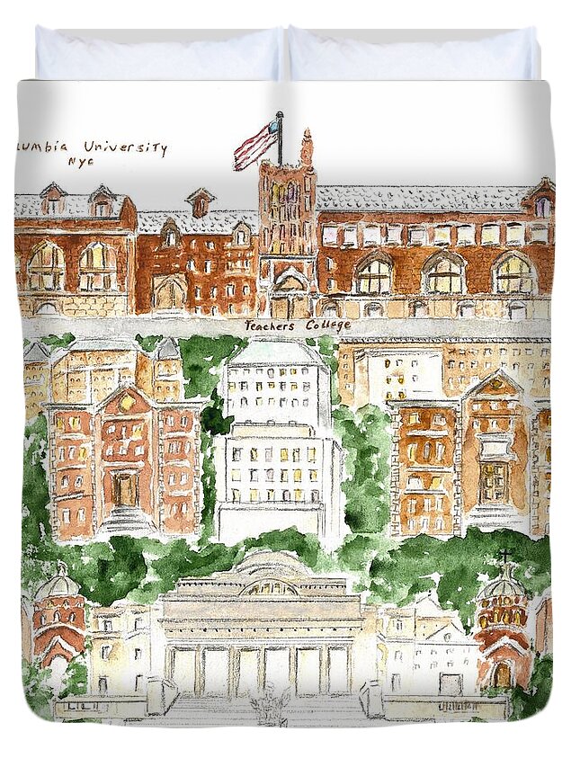 Columbia University Duvet Cover featuring the painting Columbia University by Afinelyne