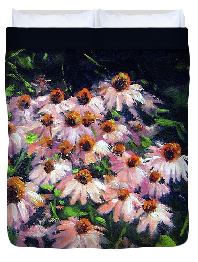 Landscape Duvet Cover featuring the painting Cone Flower Patch by Rick Hansen