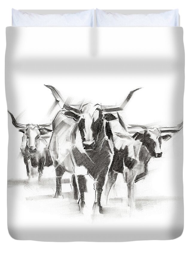 Western Duvet Cover featuring the painting Contemporary Cattle I by Ethan Harper