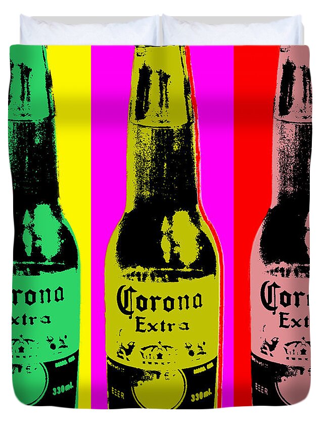 Corona Duvet Cover featuring the digital art Corona beer - #2428 #1 by Jean luc Comperat
