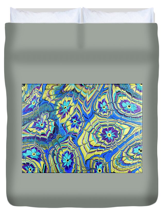 Poured Acrylics Duvet Cover featuring the painting Mutliverse Web by Lucy Arnold