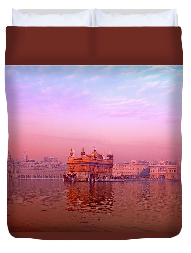 Dawn Duvet Cover featuring the photograph Dawn At The Golden Temple, Amritsar #1 by Adrian Pope
