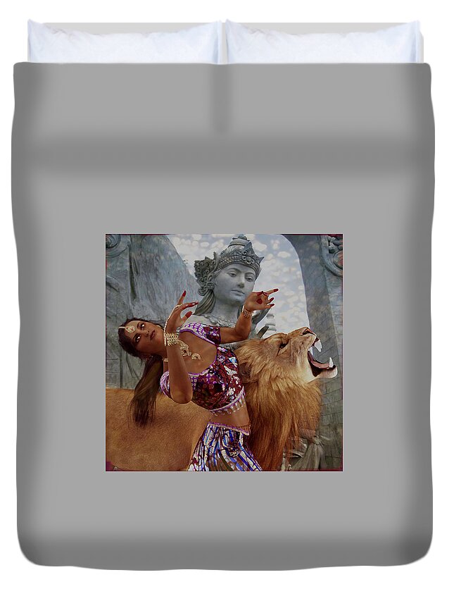Lion Duvet Cover featuring the digital art The Dance by Suzanne Silvir