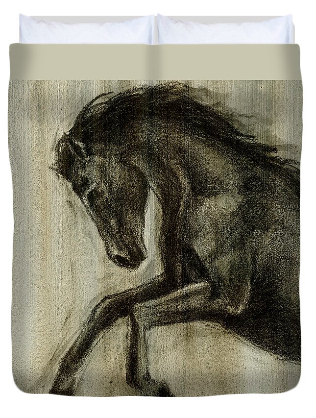 Horse Duvet Cover featuring the painting Dynamic Stallion II by Ethan Harper