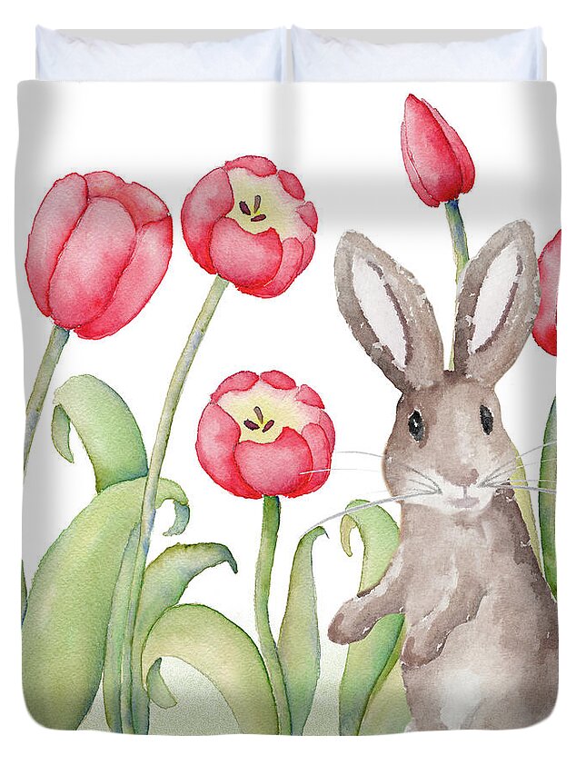 Easter Duvet Cover featuring the mixed media Easter Tulip I by Andi Metz