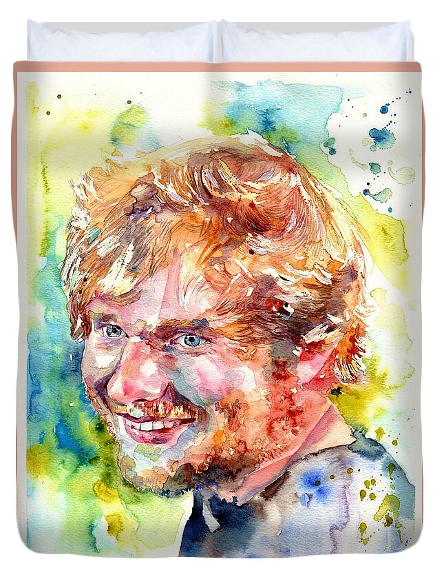 Ed Sheeran Duvet Cover featuring the painting Ed Sheeran by Suzann Sines