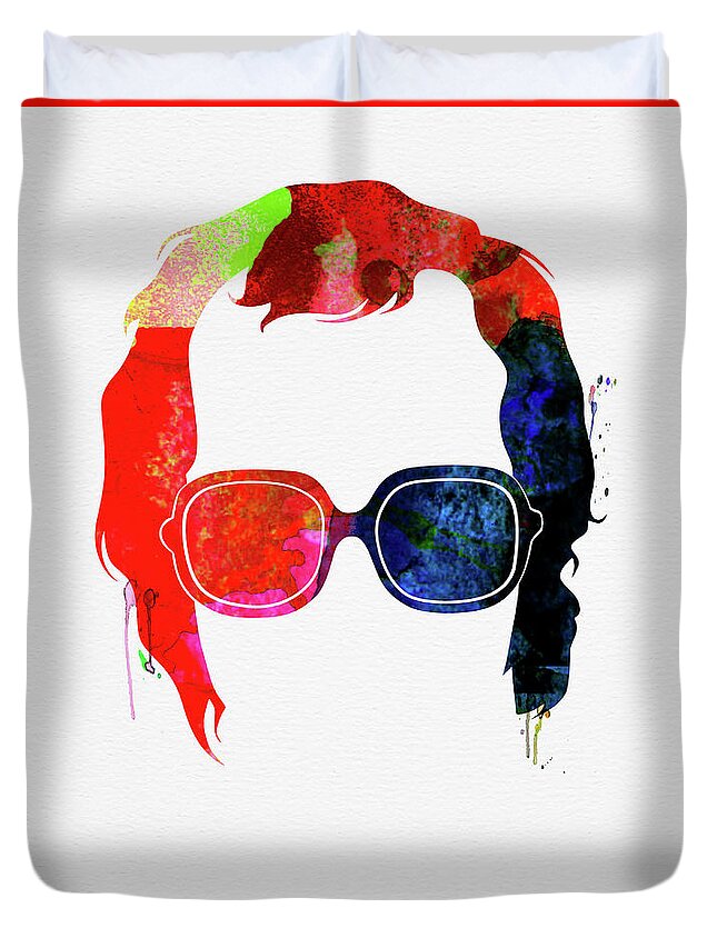 Elton John Duvet Cover featuring the mixed media Elton Watercolor #2 by Naxart Studio