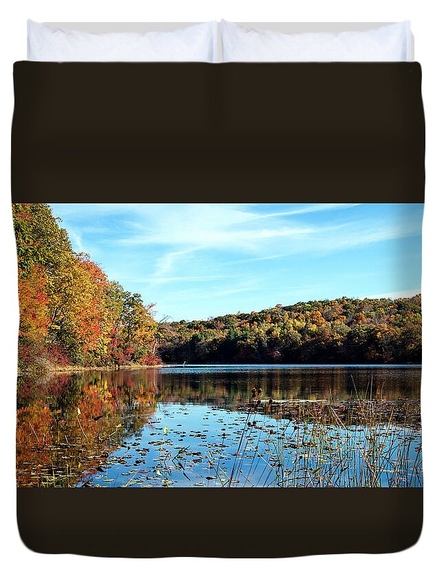 Tranquility Duvet Cover featuring the photograph Fall Foliage At Norwich Pond, Nehantic #1 by Jake Wyman