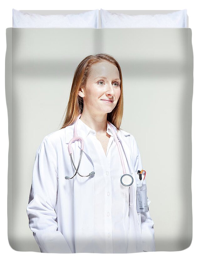 People Duvet Cover featuring the photograph Female Doctor #1 by James Whitaker
