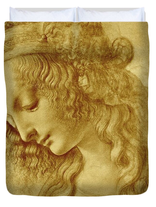 Leonardo Da Vinci Duvet Cover featuring the drawing Female Head by Leonardo Da Vinci