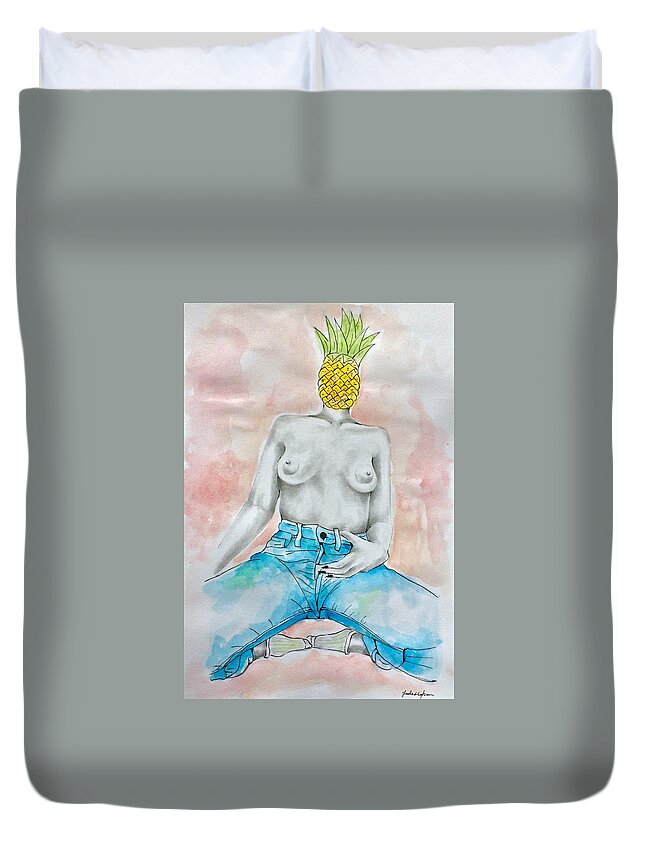 Eroticart Erotic Loveart Buyart Artist Duvet Cover featuring the painting Fineapple #1 by Fineapple Apple