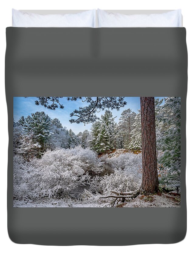 Grand Marais Mi Duvet Cover featuring the photograph First Snow #1 by Gary McCormick
