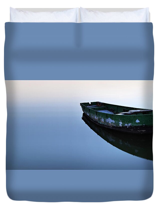 Water's Edge Duvet Cover featuring the photograph Fishing Boat #1 by Avtg