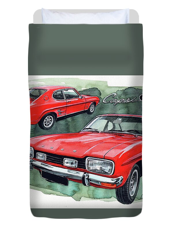 Ford Duvet Cover featuring the painting Ford capri GT by Yoshiharu Miyakawa