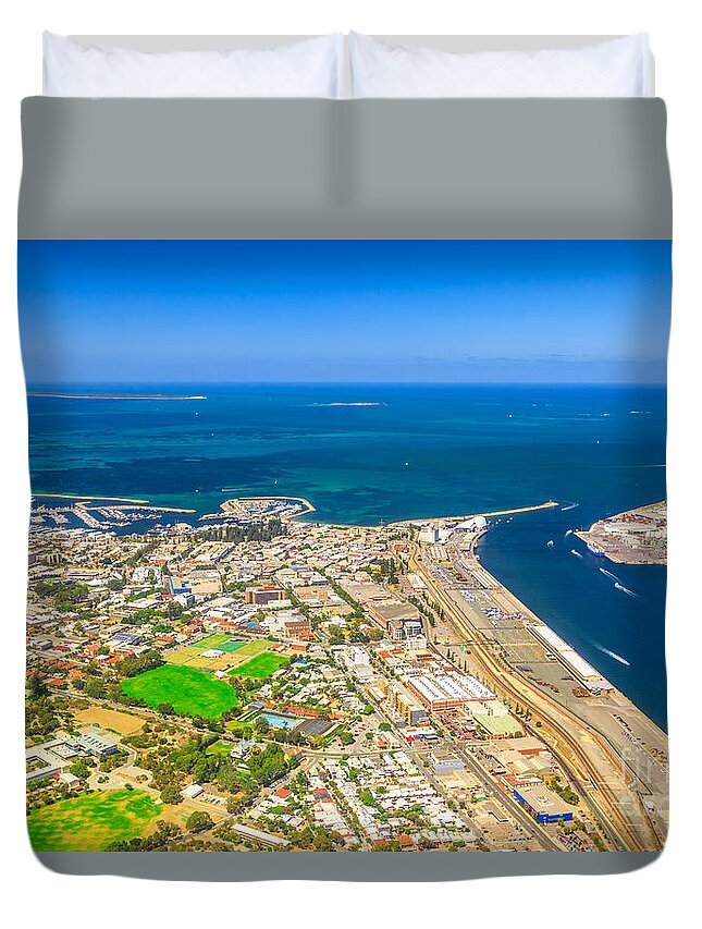 Australia Duvet Cover featuring the photograph Fremantle Harbour aerial #1 by Benny Marty