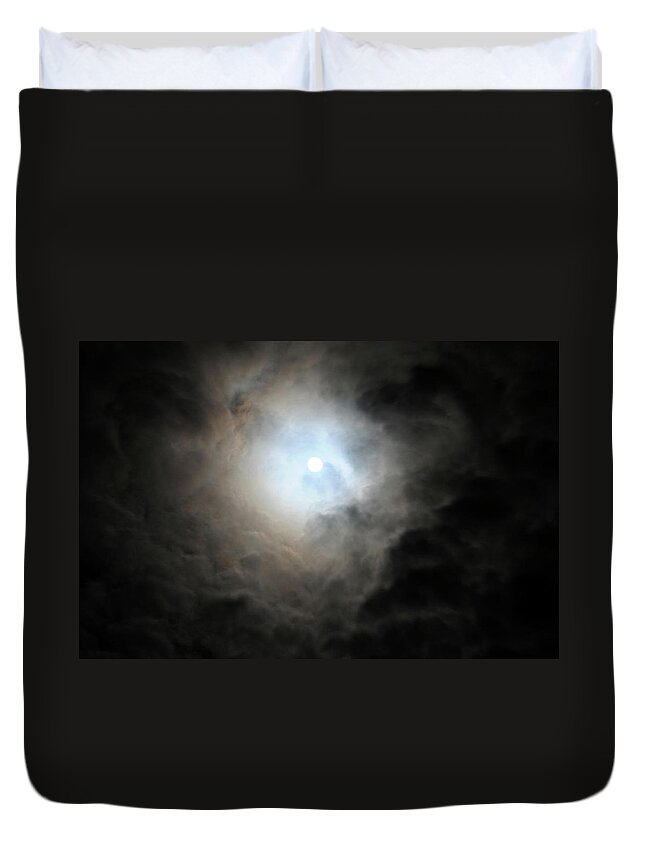Black Color Duvet Cover featuring the photograph Full Moon Shines Through Dramatic #1 by Assalve