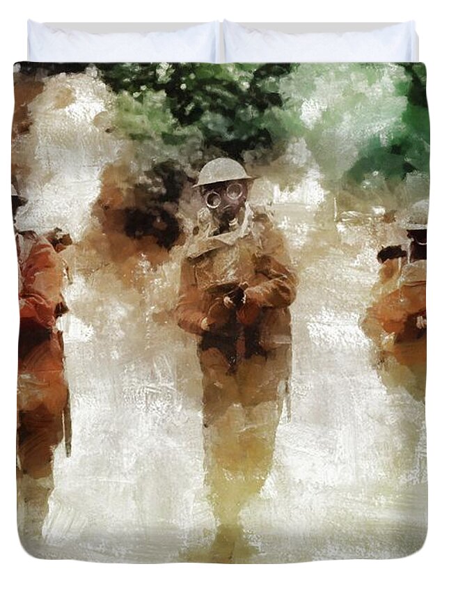 Gas Duvet Cover featuring the painting Gas Attack, World War Two #1 by Esoterica Art Agency