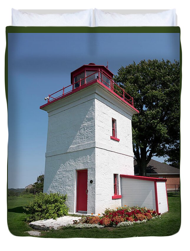 Goderich Lighthouse Duvet Cover featuring the photograph Goderich Lighthouse on Lake Huron Ontario #1 by Louise Heusinkveld