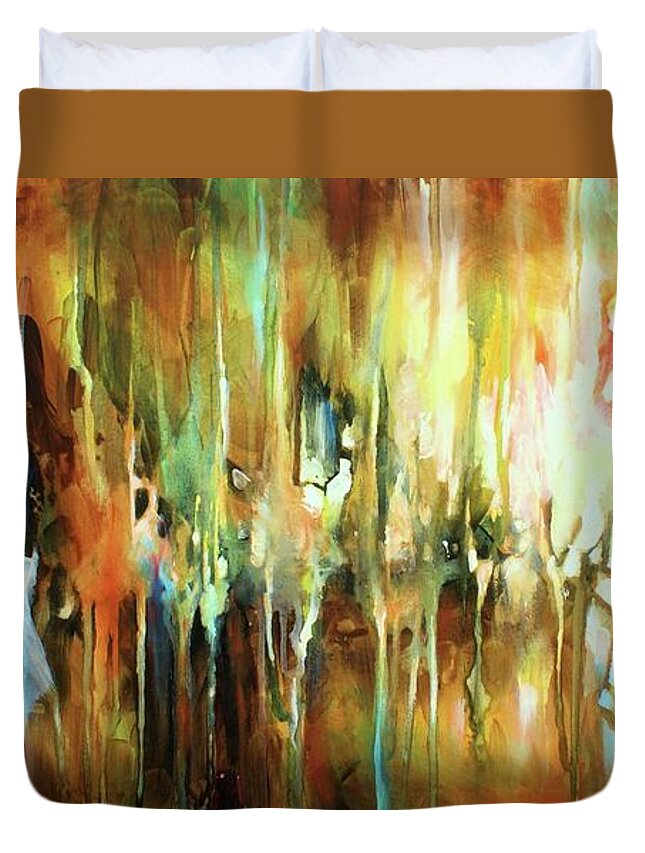 Abstract Duvet Cover featuring the painting Gravity by Michael Lang