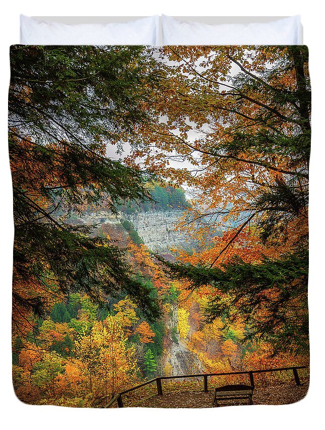 Bench Duvet Cover featuring the photograph Have A Seat #2 by Mark Papke