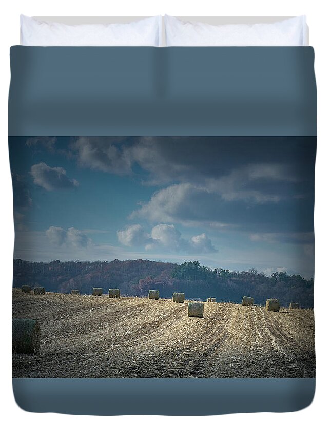 Hay Duvet Cover featuring the photograph Hay Bale Harvest #1 by Phil S Addis