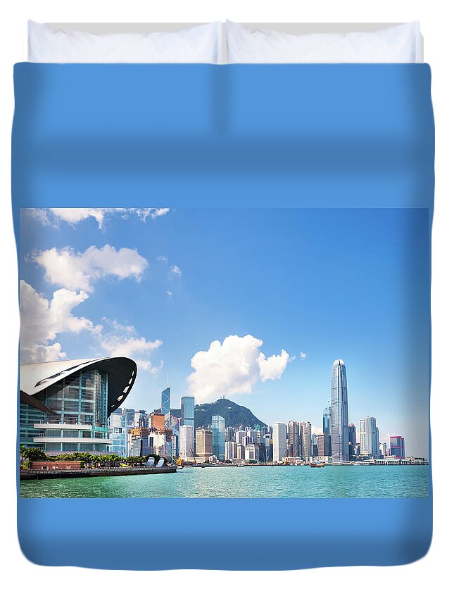 Chinese Culture Duvet Cover featuring the photograph Hong Kong Skyline #1 by Tomml