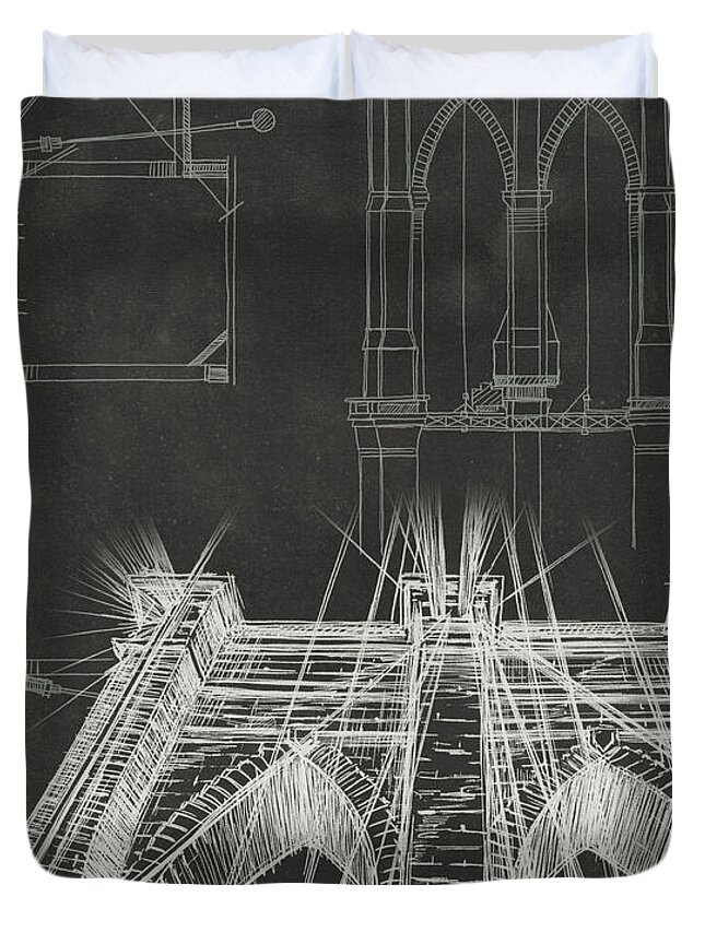 Architecture Duvet Cover featuring the painting Iconic Blueprint Iv by Ethan Harper