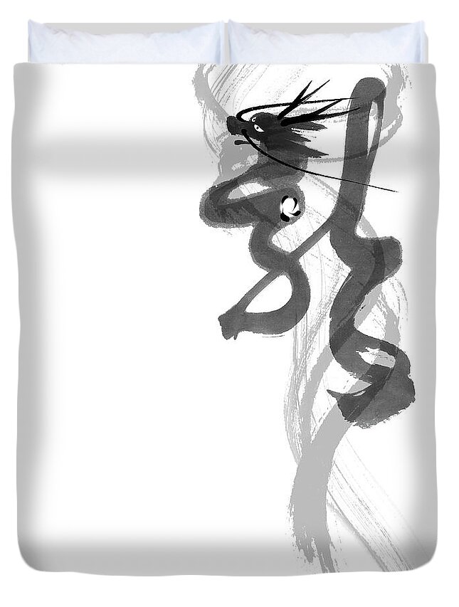Chinese Culture Duvet Cover featuring the digital art Japanese Script Dragon Turned Into A #1 by Norio Sato/a.collectionrf