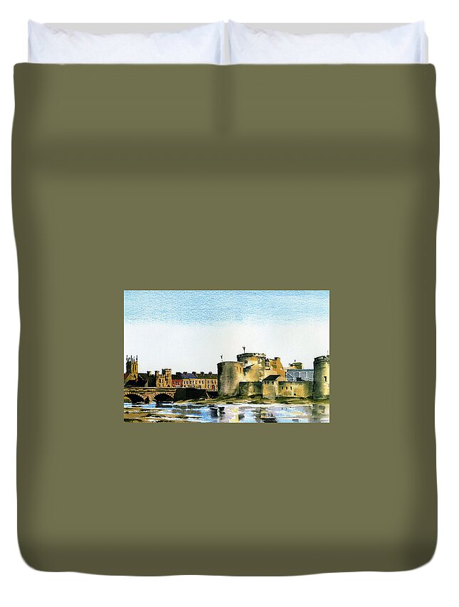 King John Duvet Cover featuring the painting King John's Castle, Limerick #2 by Val Byrne