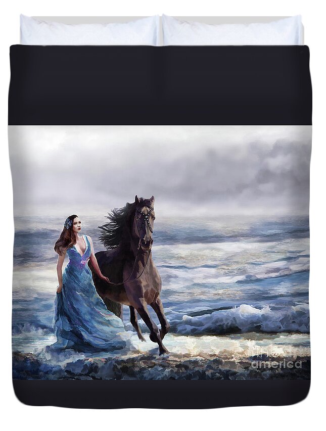 Blue Water Duvet Cover featuring the digital art Lady in Blue #1 by Melinda Hughes-Berland