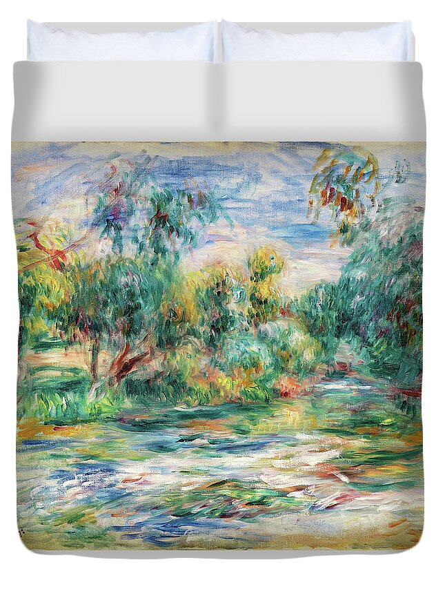 Pierre-auguste Renoir Duvet Cover featuring the painting Landscape, 1917 - Digital Remastered Edition #1 by Pierre-Auguste Renoir