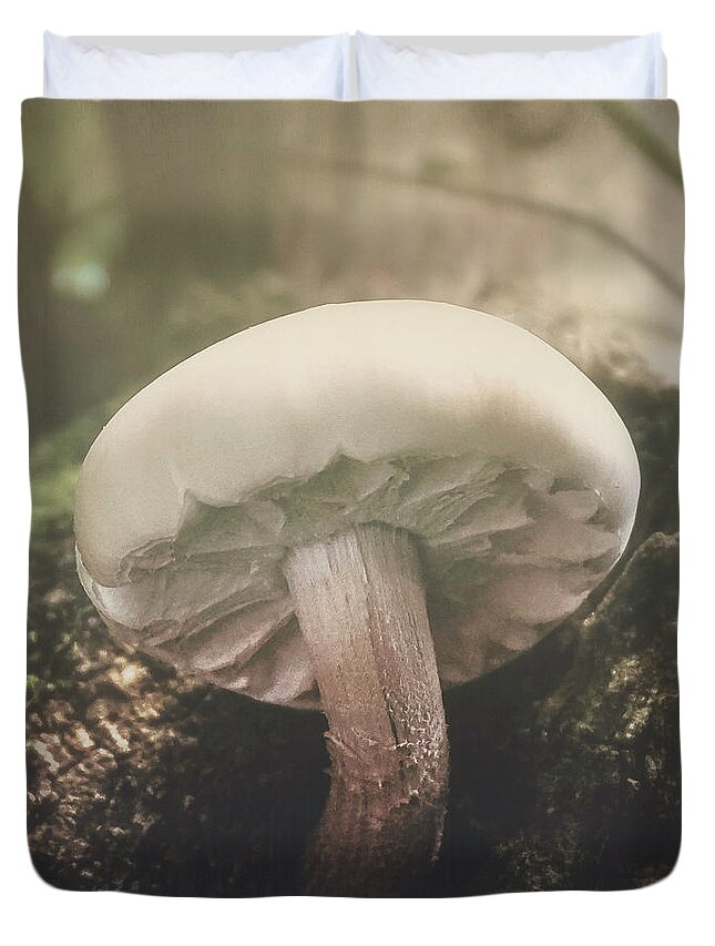 Outdoors Duvet Cover featuring the digital art Look at the mushroom #1 by Silvia Marcoschamer
