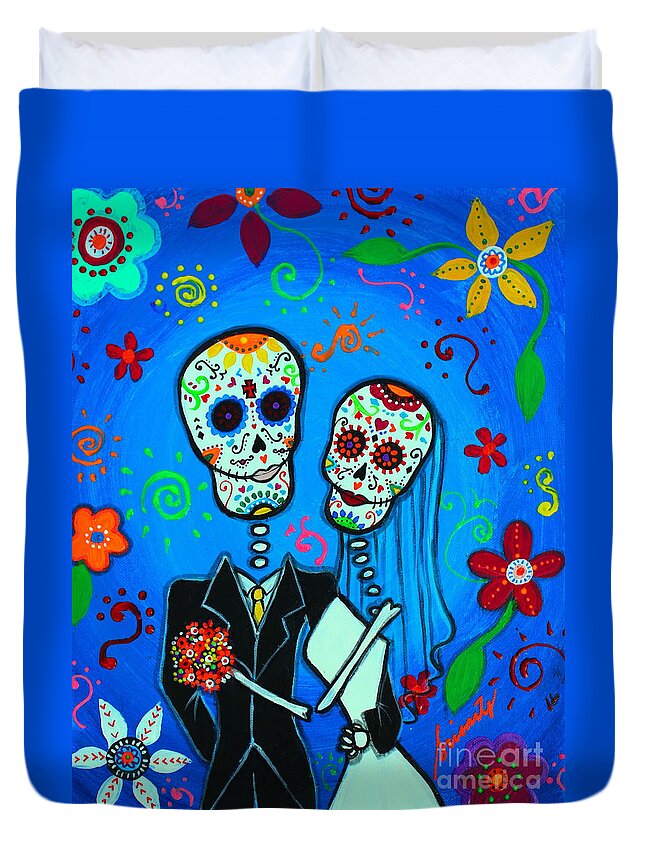 Day Of The Dead Duvet Cover featuring the painting Matrimonio #1 by Pristine Cartera Turkus
