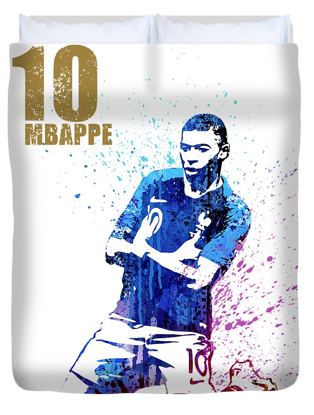 Mbappe Duvet Cover featuring the painting Mbappe #1 by Art Popop