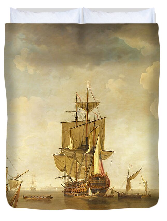Painting Duvet Cover featuring the painting Men Of War In Harbour #1 by Mountain Dreams
