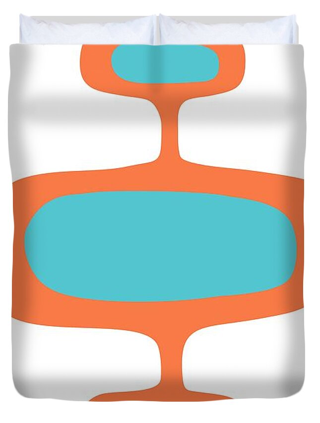 Mid Century Modern Duvet Cover featuring the digital art Mod Pod One in Turquoise and Orange by Donna Mibus