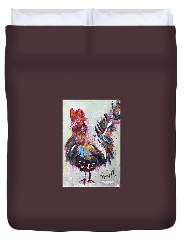 Rooster Duvet Cover featuring the painting Morning Fluff #1 by Roxy Rich