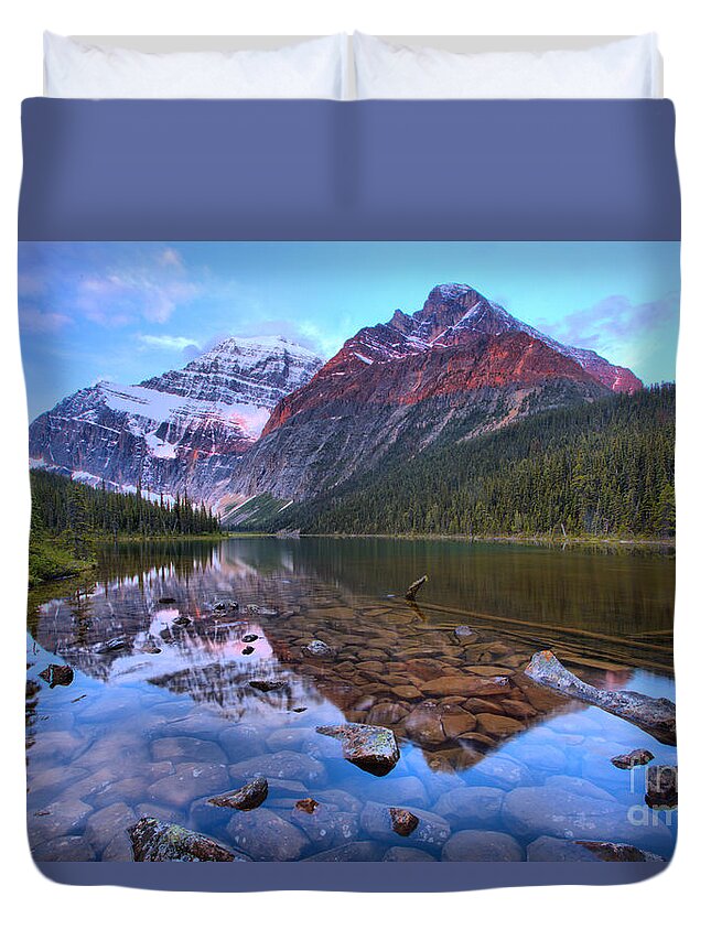 Cavell Duvet Cover featuring the photograph Mt. Edith Cavell 2019 Sunrise Reflections by Adam Jewell