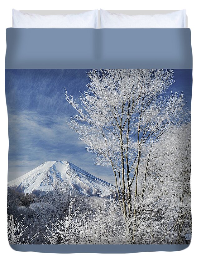 Tranquility Duvet Cover featuring the photograph Mt. Fuji And Frost-covered Trees #1 by Toyofumi Mori
